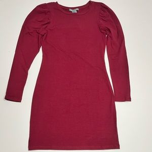 Good Luck Gem Maroon Burgundy Puff Long Sleeve Bodycon Mini Dress